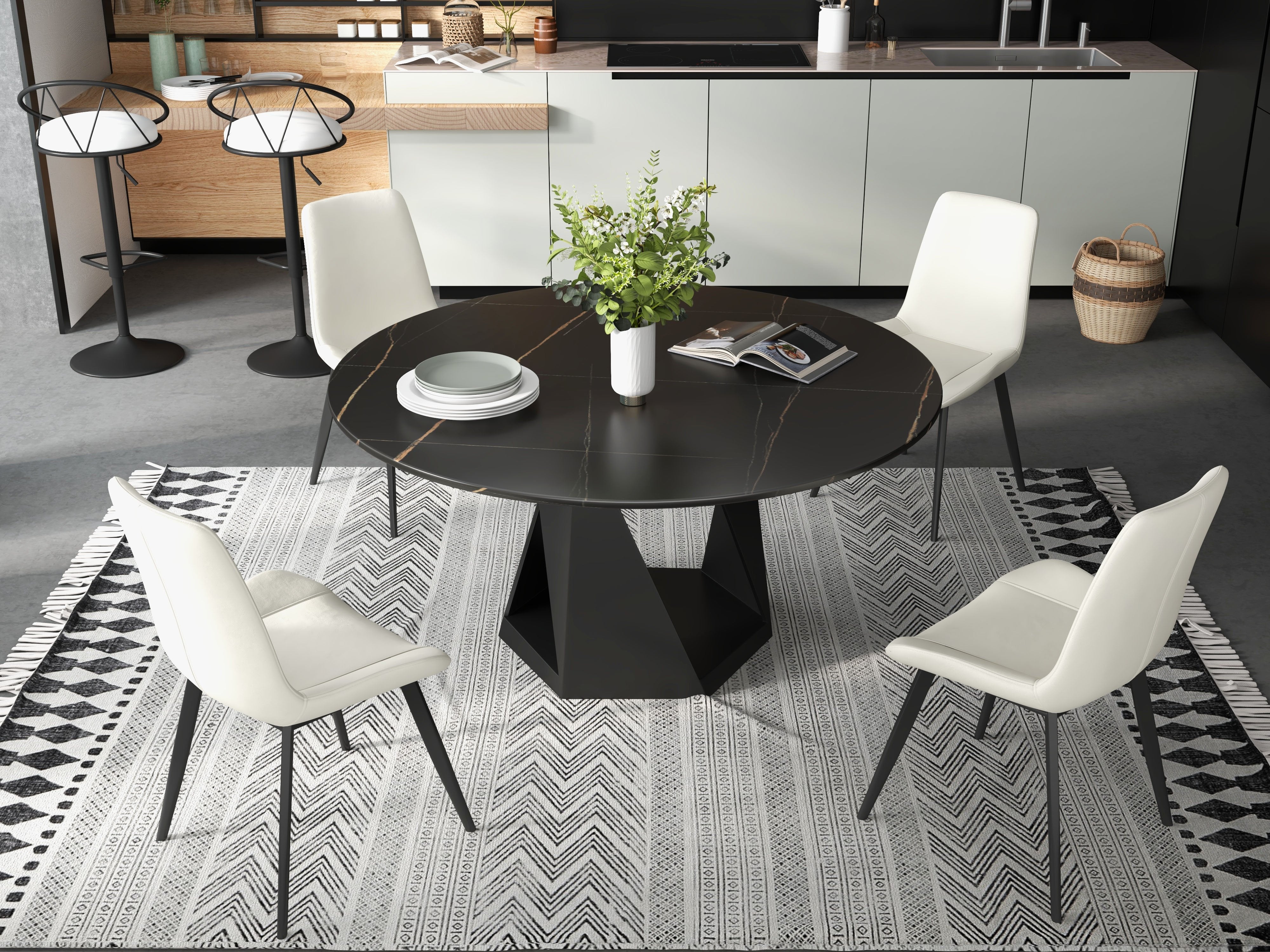 HMR - Modern Adjustable Swivel PU Leather Upholstered Counter Stools with (Set of 2)