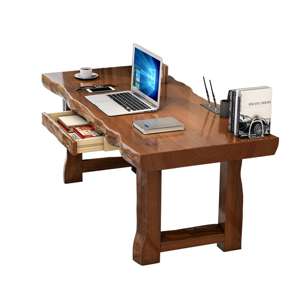 HMR - Modern Walnut Executive Office Desk with Drawer Storage Pine Wood Desk