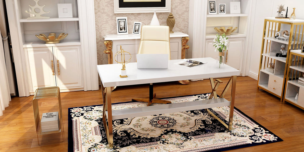 HMR - Modern 59" Writing Desk with Drawer & Shelf