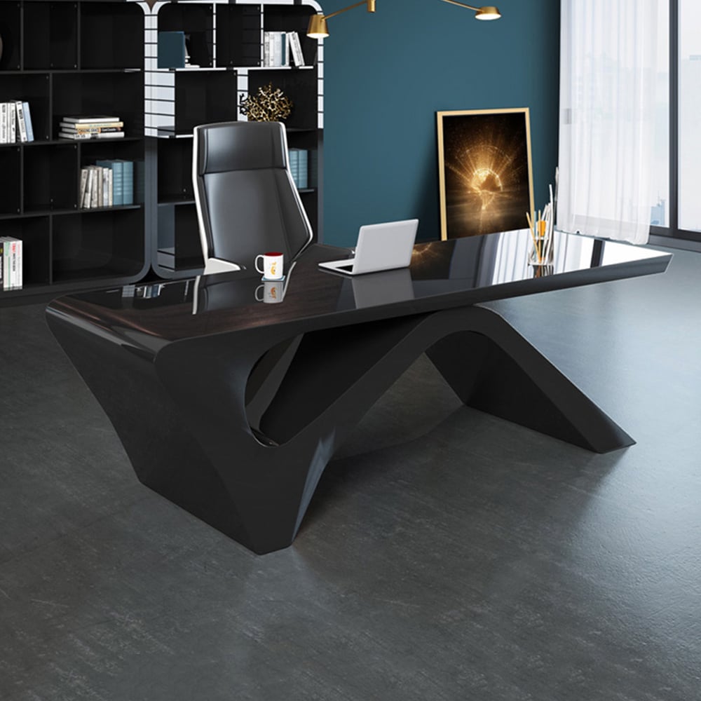 HMR - Modern Computer Desk Rectangular Office Desk with Pedestal Base
