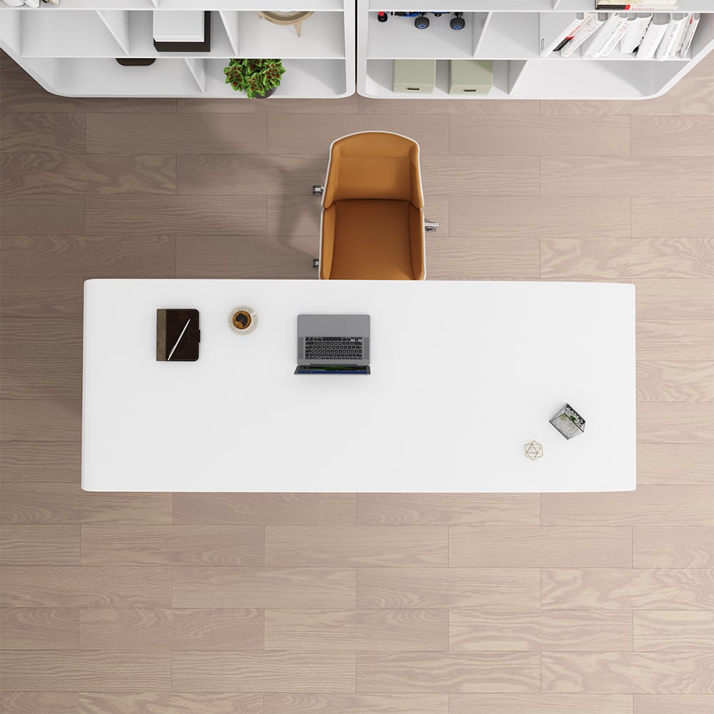 HMR - Modern Computer Desk Rectangular Office Desk with Pedestal Base