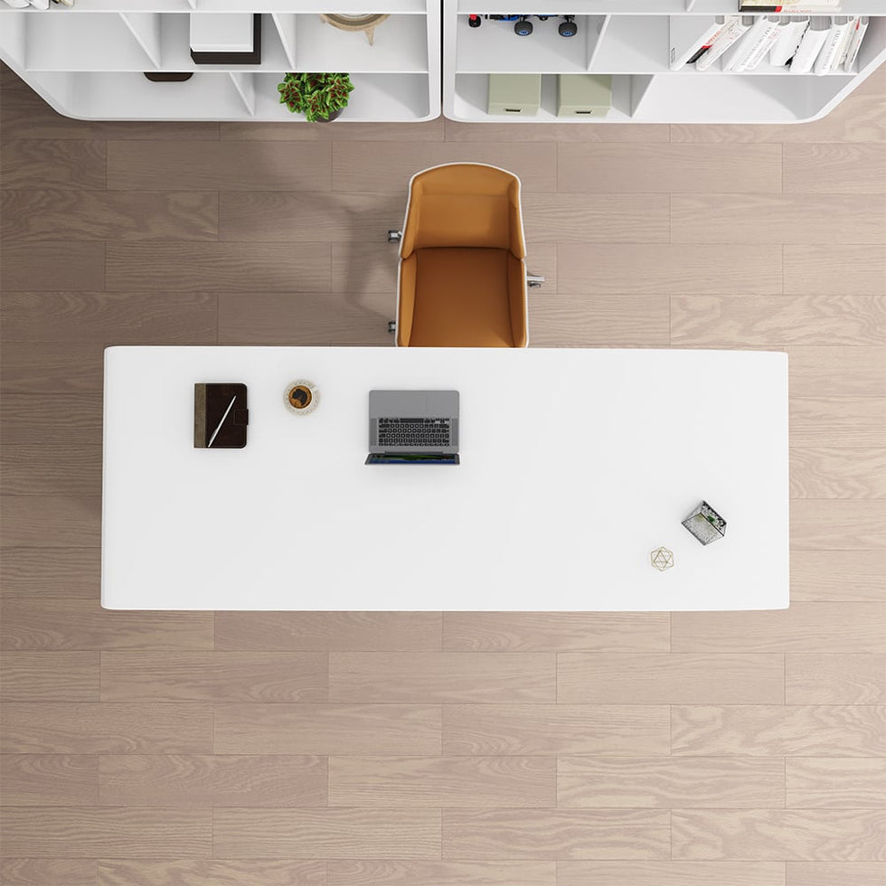 HMR - Modern Computer Desk Rectangular Office Desk with Pedestal Base