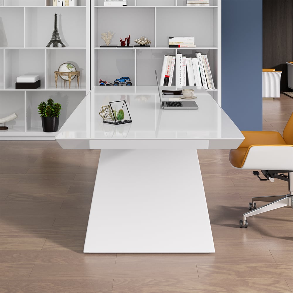 HMR - Modern Computer Desk Rectangular Office Desk with Pedestal Base