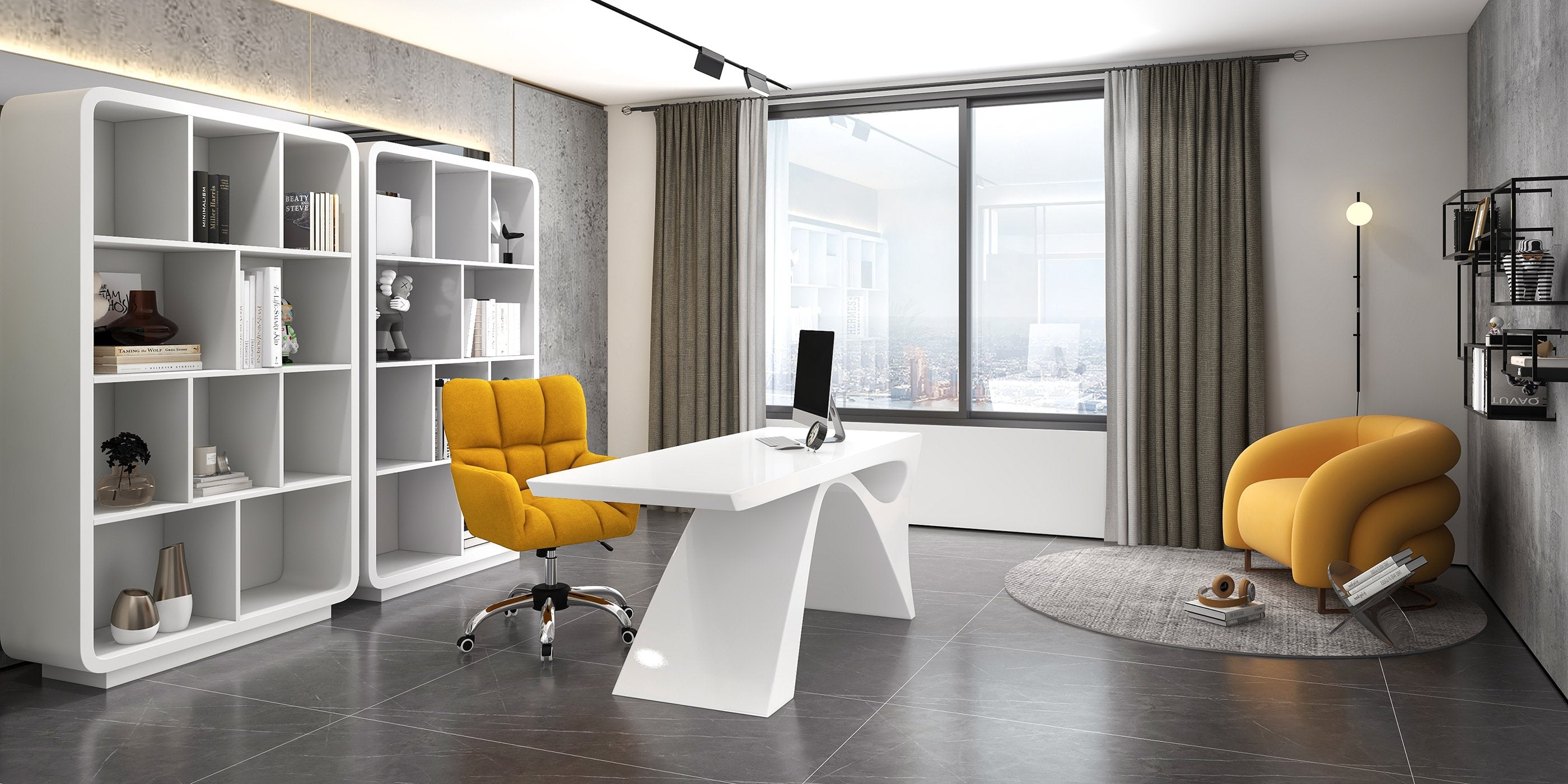 HMR - Modern Computer Desk Rectangular Office Desk with Pedestal Base