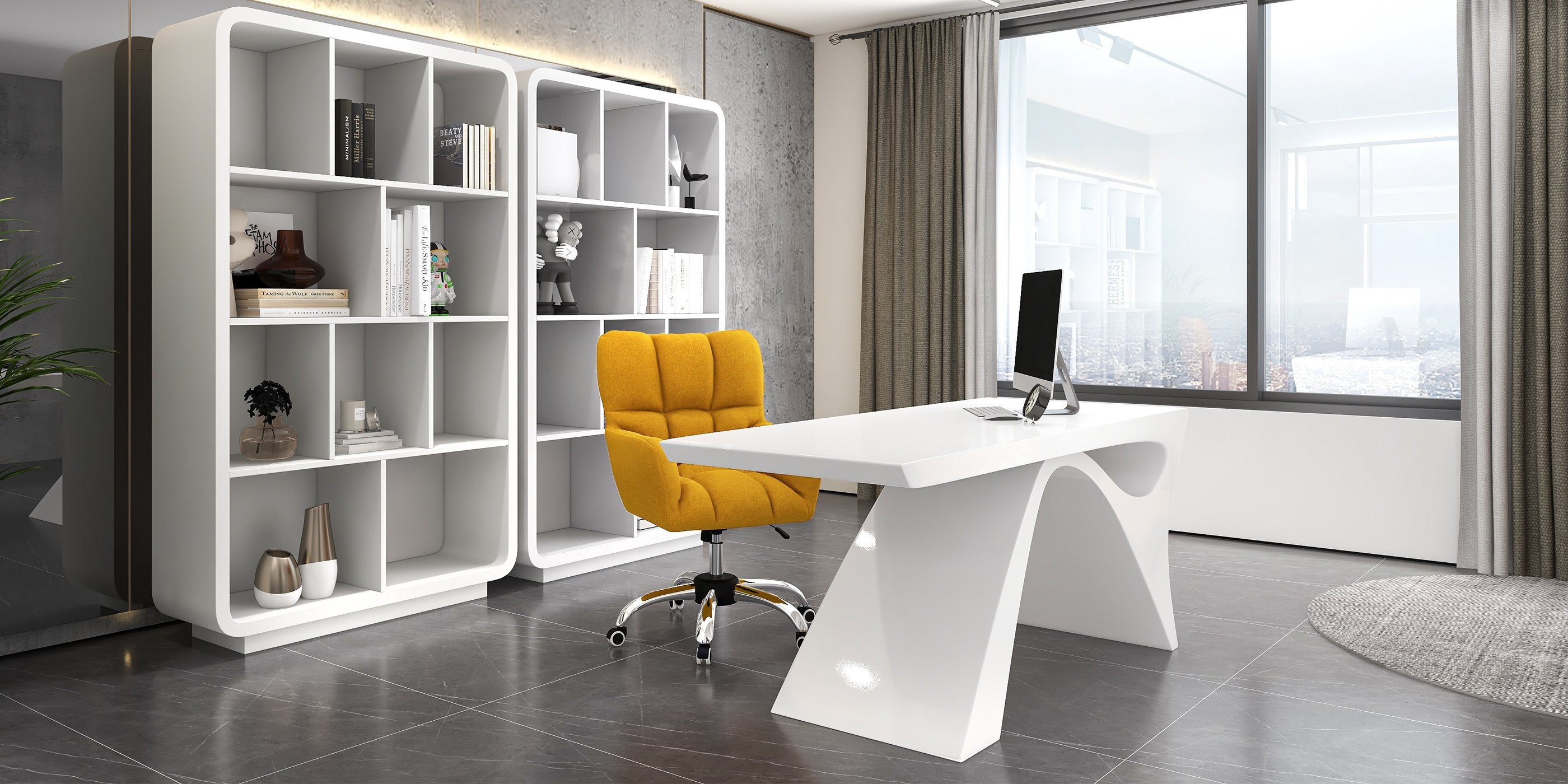 HMR - Modern Computer Desk Rectangular Office Desk with Pedestal Base