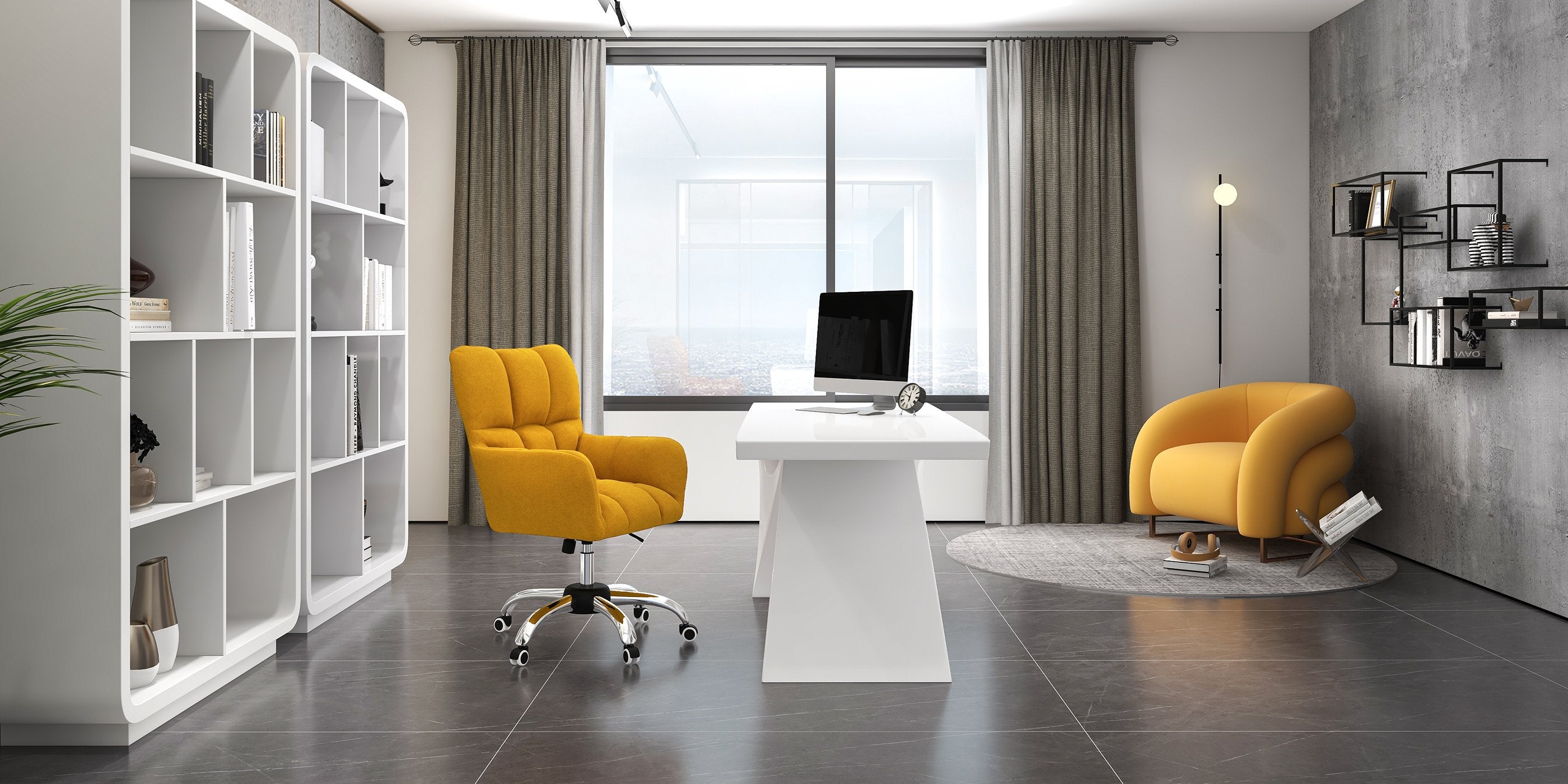 HMR - Modern Computer Desk Rectangular Office Desk with Pedestal Base