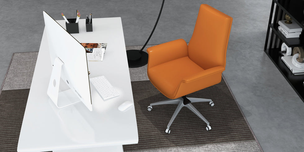 HMR - Modern Computer Desk Rectangular Office Desk with Pedestal Base