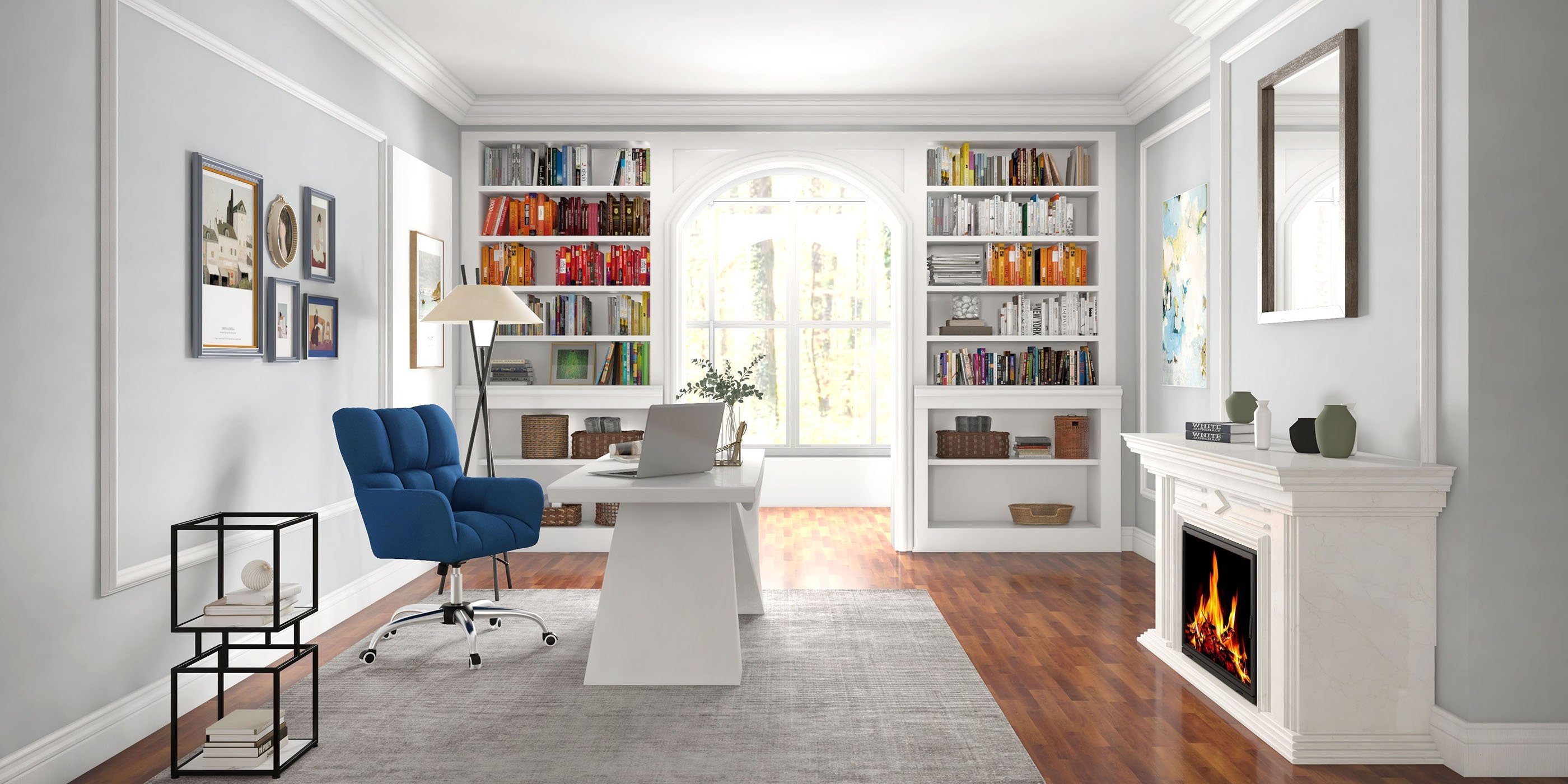 HMR - Modern Computer Desk Rectangular Office Desk with Pedestal Base