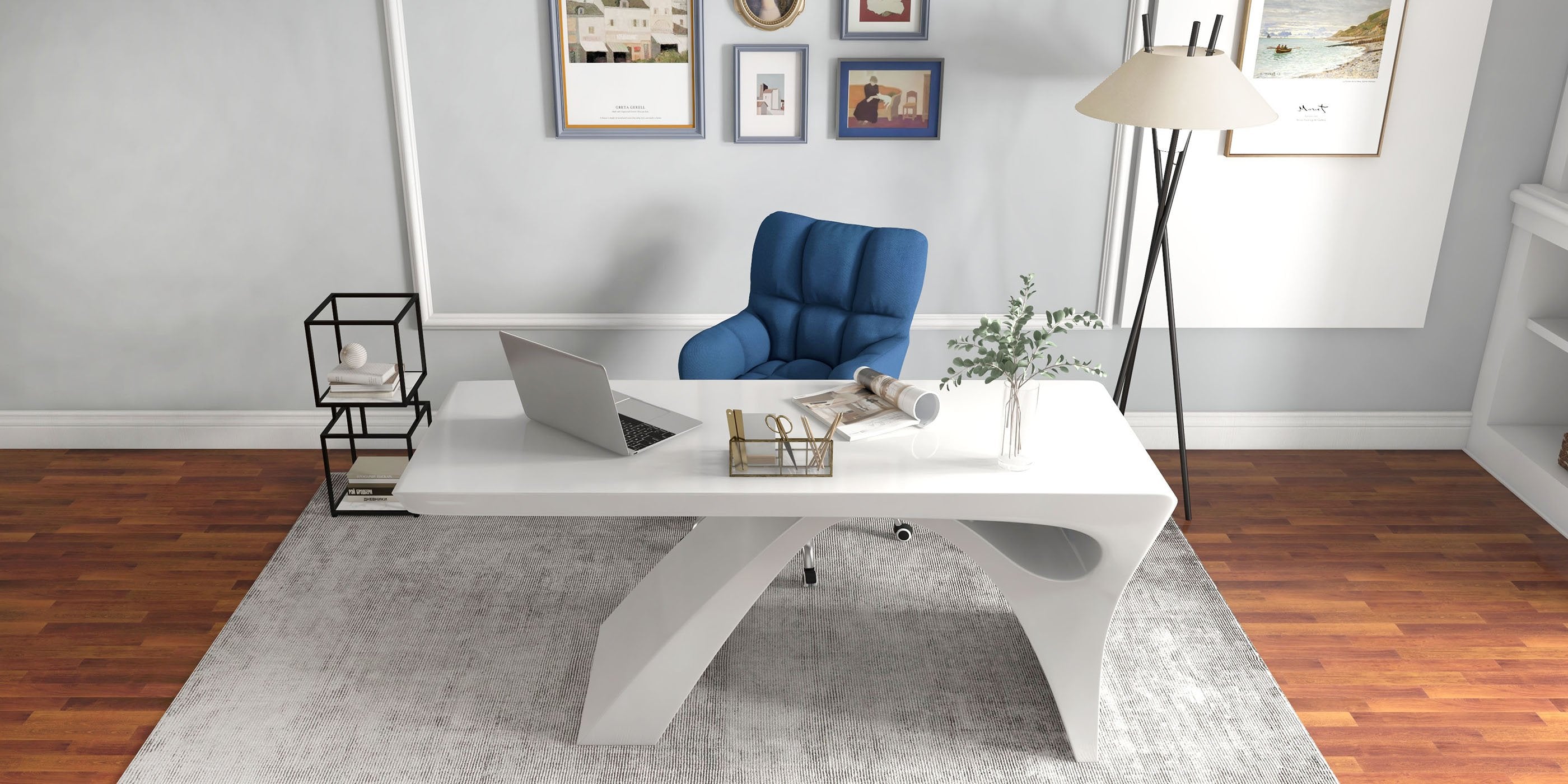 HMR - Modern Computer Desk Rectangular Office Desk with Pedestal Base