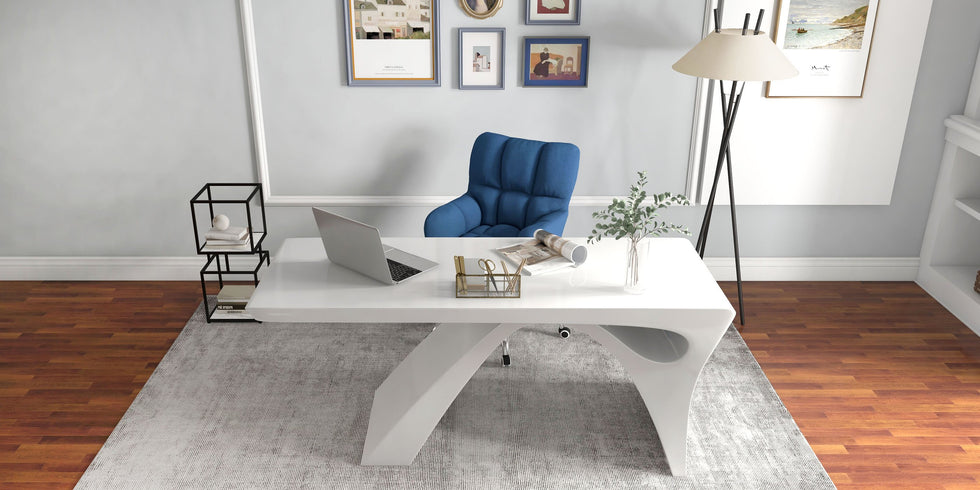 HMR - Modern Computer Desk Rectangular Office Desk with Pedestal Base