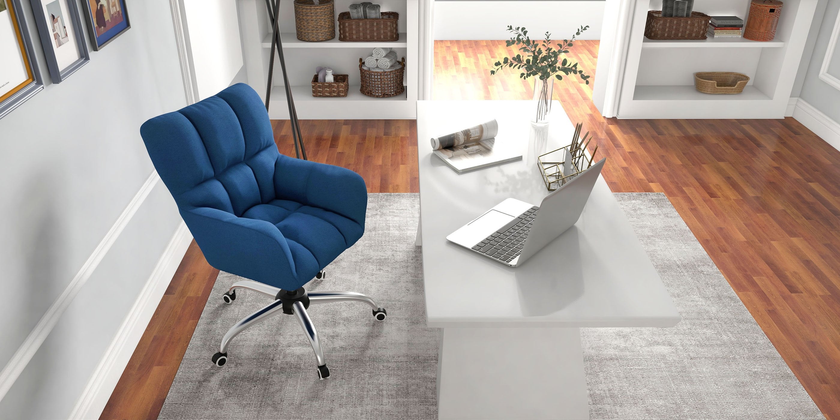 HMR - Modern Computer Desk Rectangular Office Desk with Pedestal Base