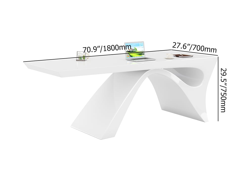 HMR - Modern Computer Desk Rectangular Office Desk with Pedestal Base