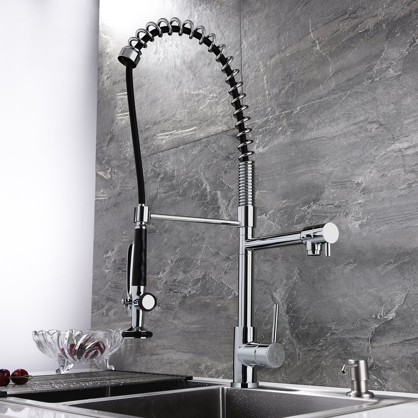 HMR - Commercial Pull Down Sprayer Kitchen Sink Faucet with Deck Plate