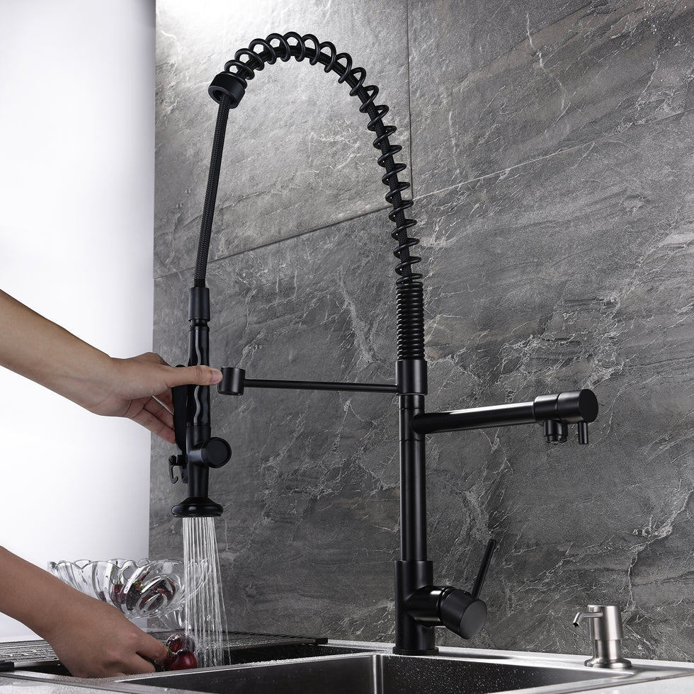 HMR - Commercial Pull Down Sprayer Kitchen Sink Faucet with Deck Plate