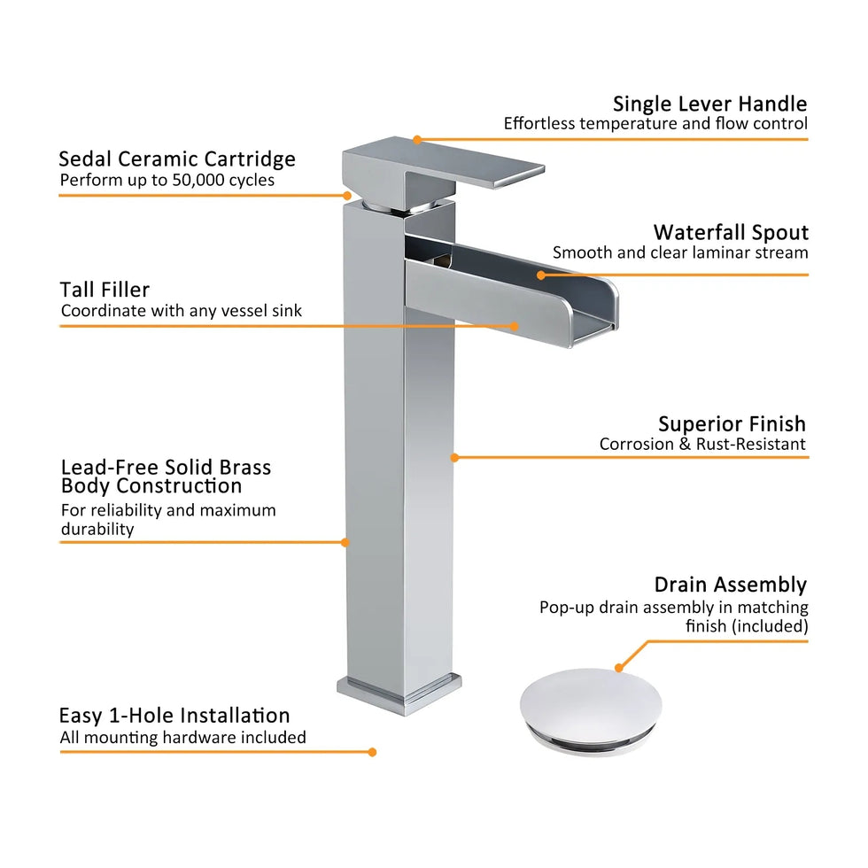 HMR - Modern Waterfall Bathroom Vessel Sink Faucet