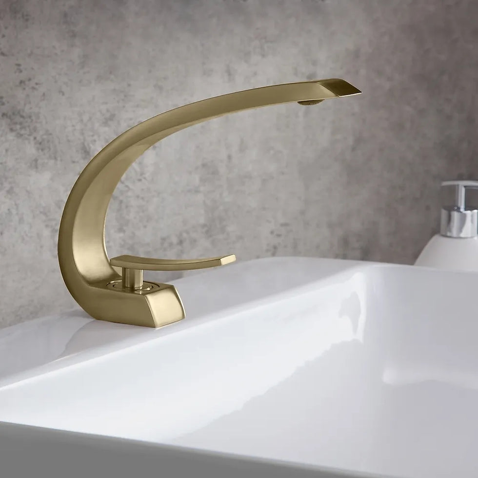 HMR - Modern 1-Handle C-Shaped Curved Spout Bathroom Sink Faucet with Pop Up Drain