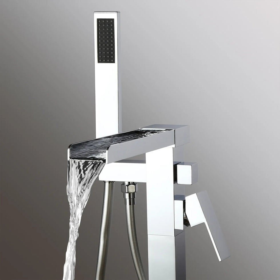 HMR - Modern Waterfall Bathroom Tub Faucet with Handheld Spray