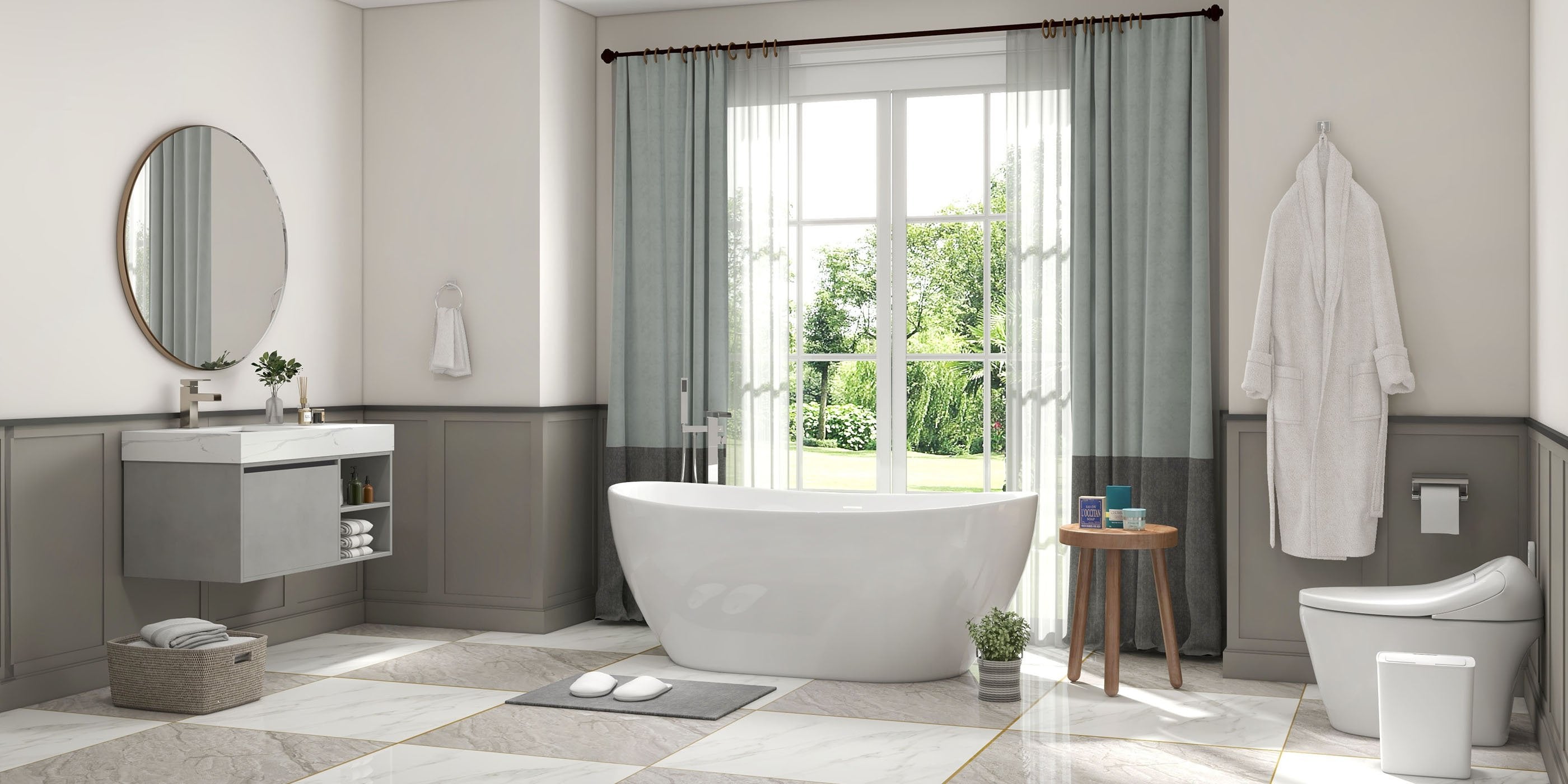 HMR - Modern Waterfall Bathroom Tub Faucet with Handheld Spray