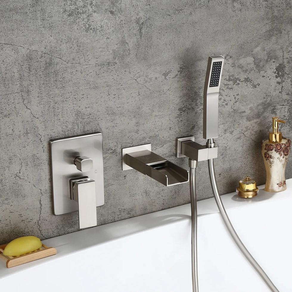 HMR - Modern Waterfall Wall-Mount Bathtub Faucet with Handshower