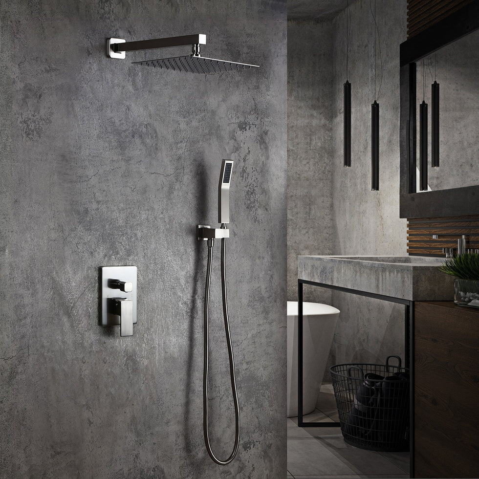 HMR - Modern 8" Wall Mounted Shower System with Handheld Shower Pressure Balance Valve