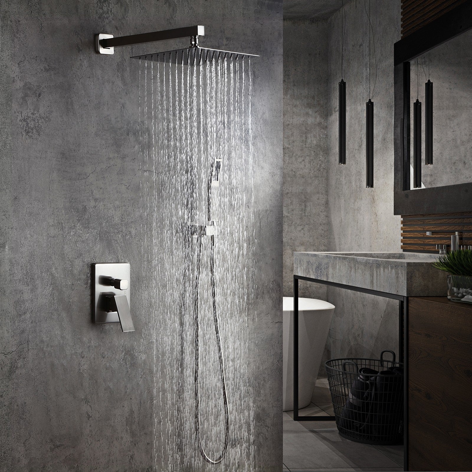 HMR - Modern 8" Wall Mounted Shower System with Handheld Shower Pressure Balance Valve
