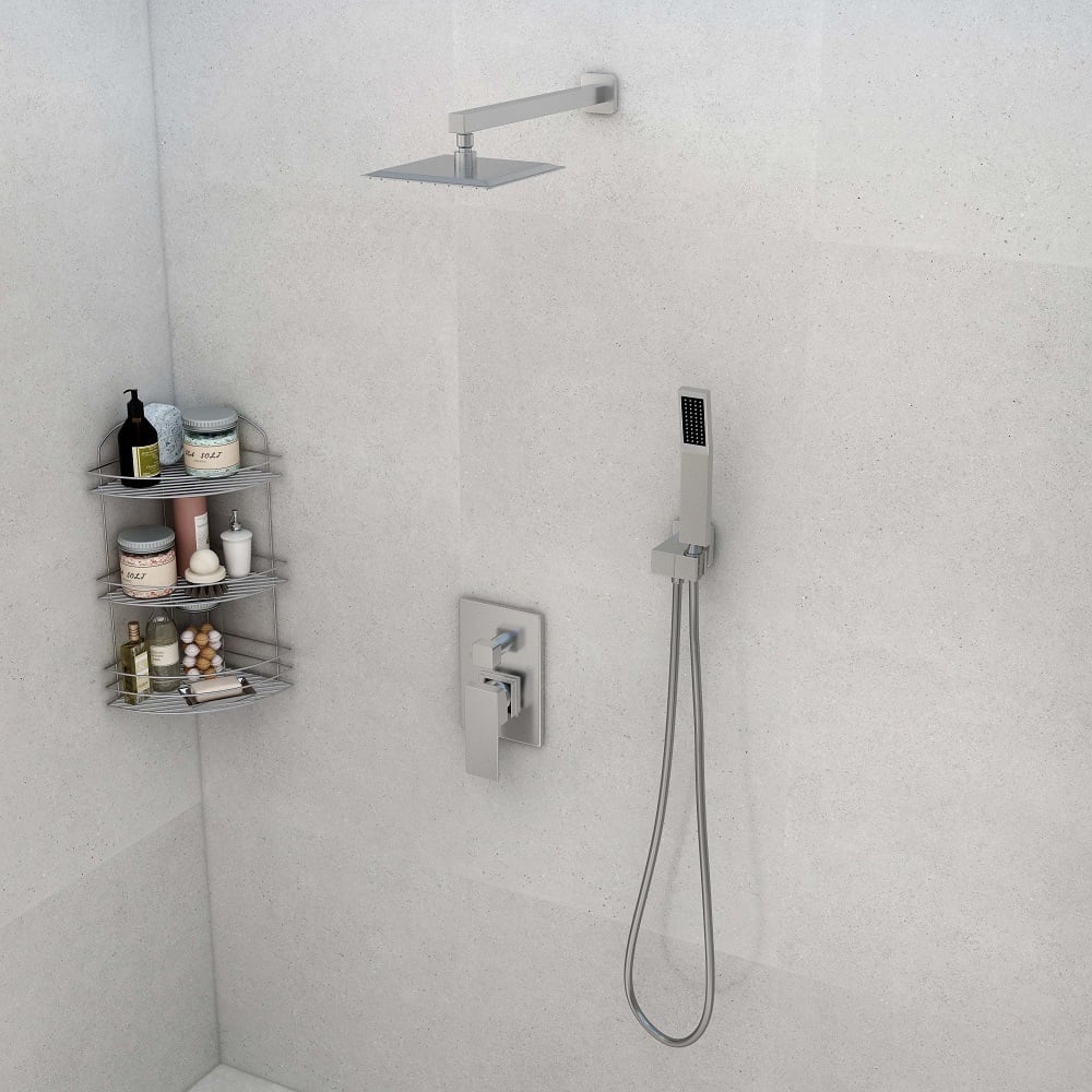 HMR - Modern 8" Wall Mounted Shower System with Handheld Shower Pressure Balance Valve