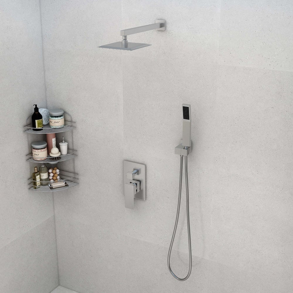 HMR - Modern 8" Wall Mounted Shower System with Handheld Shower Pressure Balance Valve