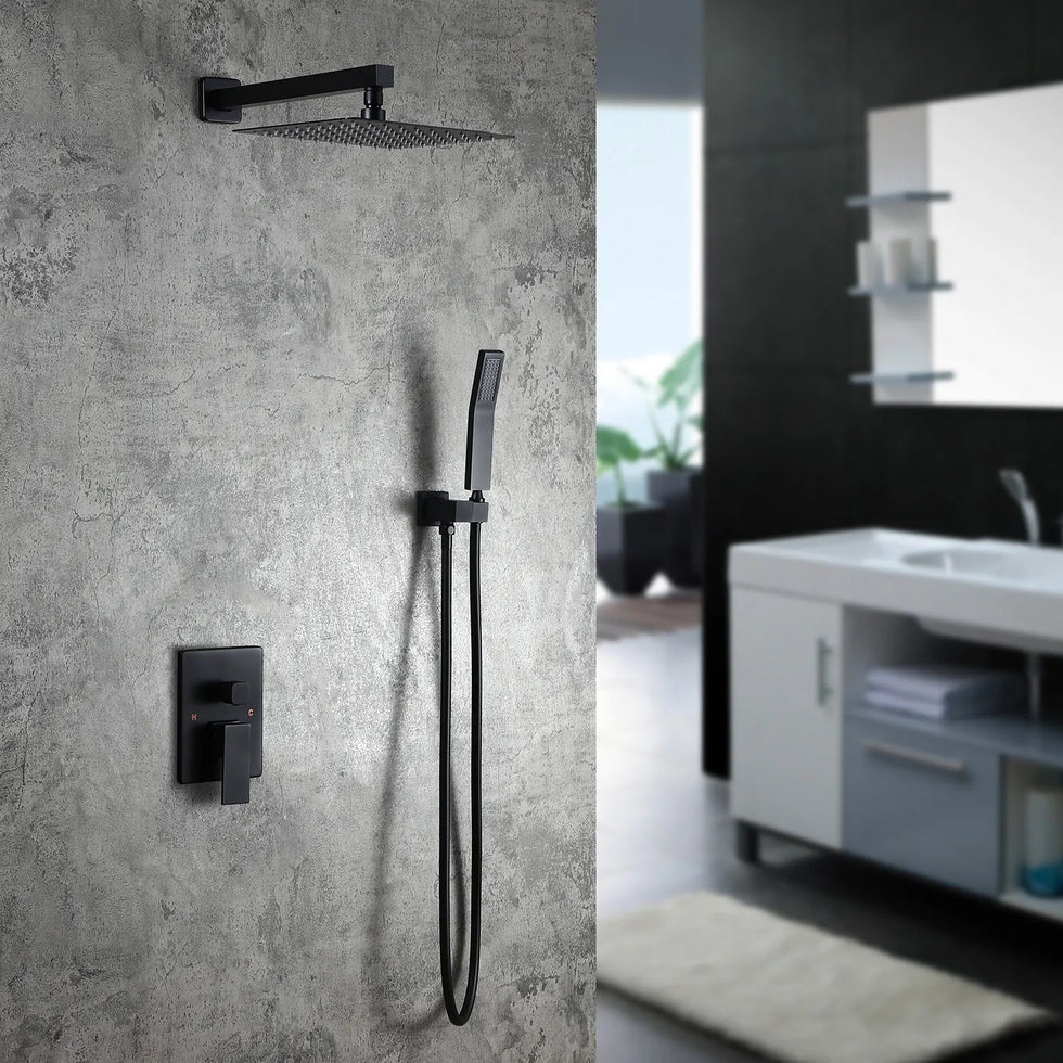 HMR - Modern 10" Wall Mounted Shower System with Handheld Shower Pressure Balance Valve