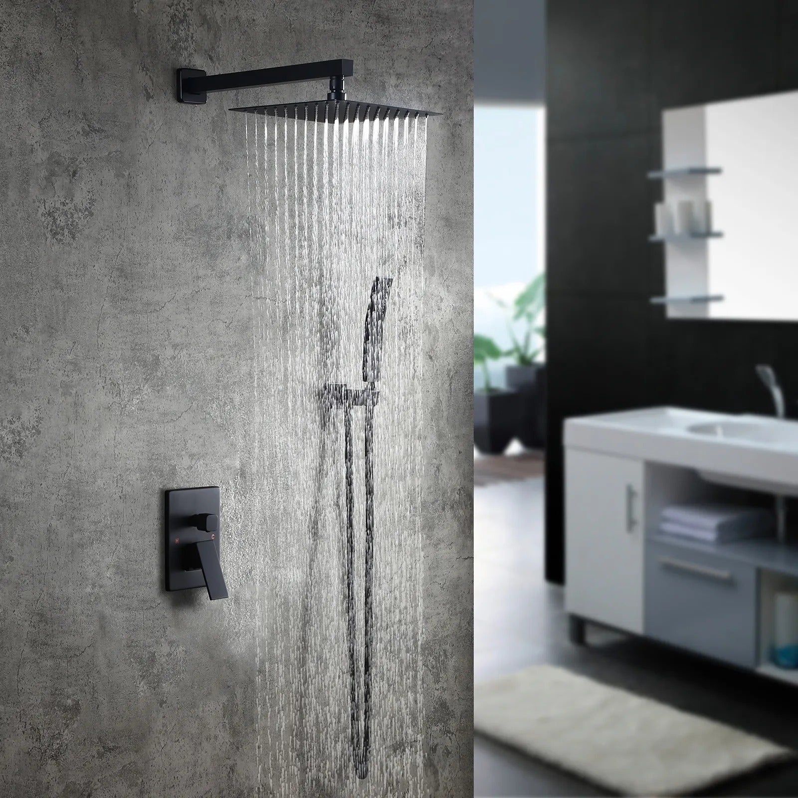 HMR - Modern 10" Wall Mounted Shower System with Handheld Shower Pressure Balance Valve