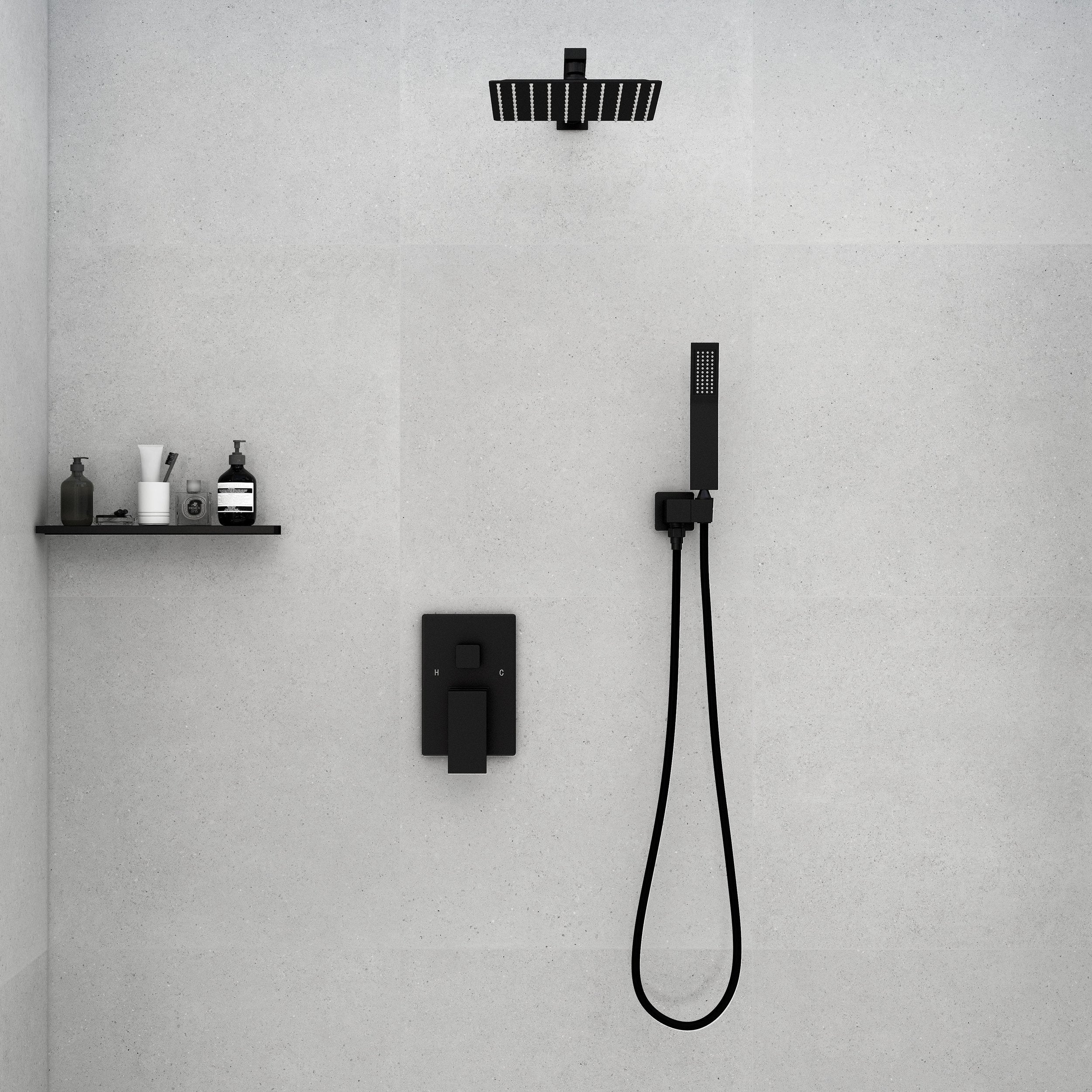 HMR - Modern 10" Wall Mounted Shower System with Handheld Shower Pressure Balance Valve
