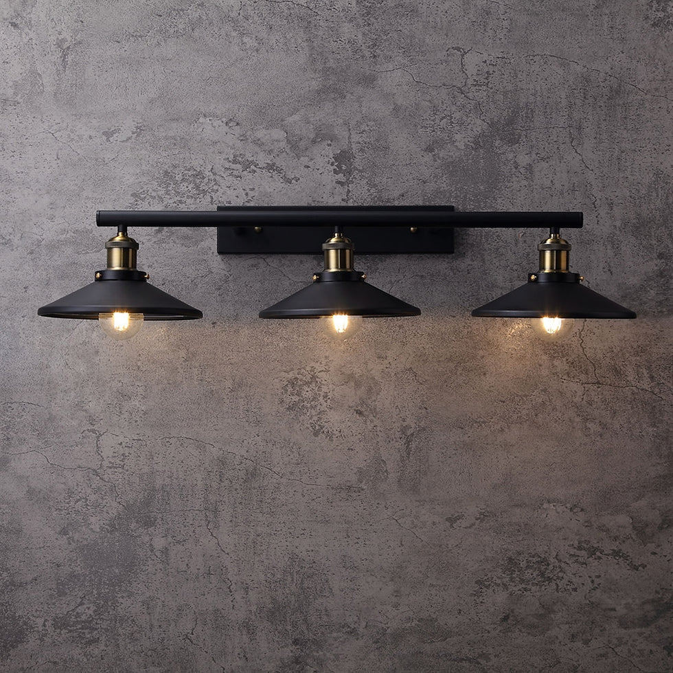 HMR - Saucer-Shaped Shade 3-Light Linear Wall Light in Black, Metal