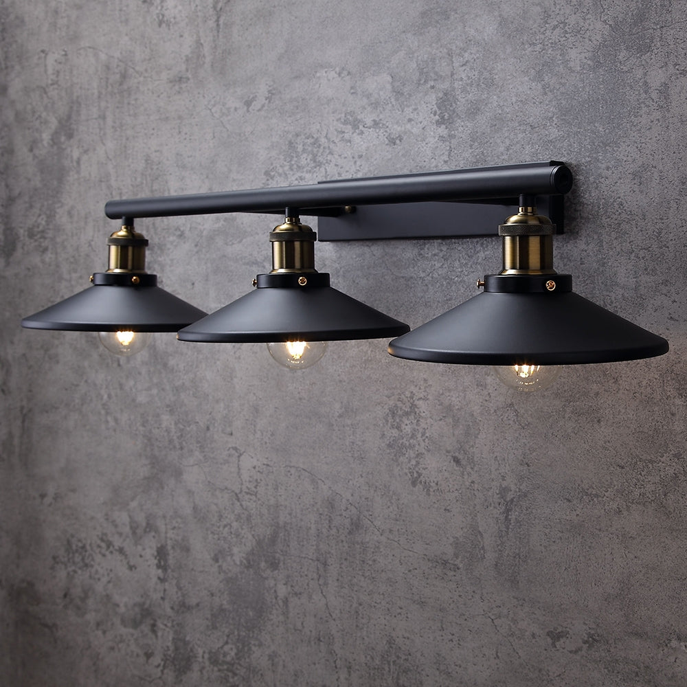 HMR - Saucer-Shaped Shade 3-Light Linear Wall Light in Black, Metal