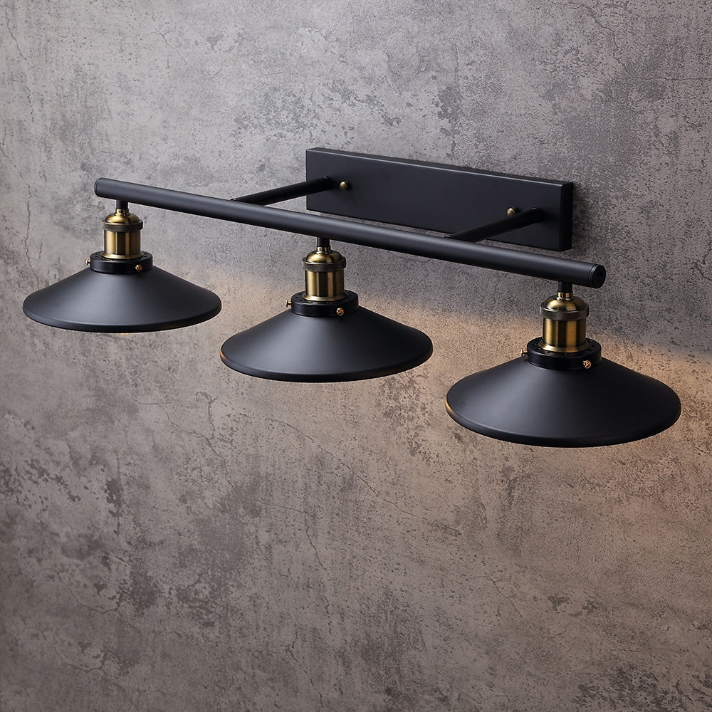 HMR - Saucer-Shaped Shade 3-Light Linear Wall Light in Black, Metal