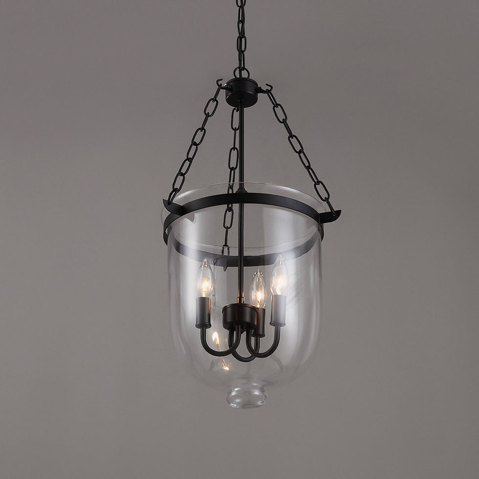 HMR - Rustic Clear Glass Shade Pendant Light with 3 Candle Lights in Black