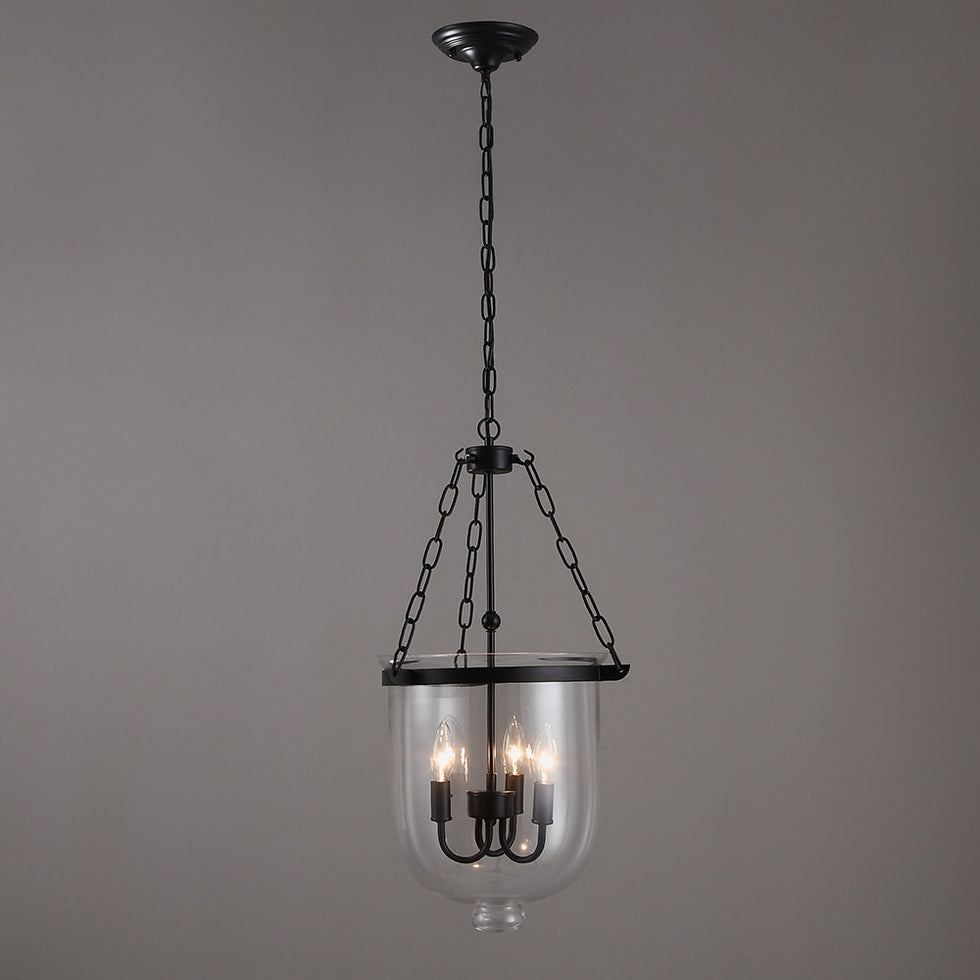 HMR - Rustic Clear Glass Shade Pendant Light with 3 Candle Lights in Black