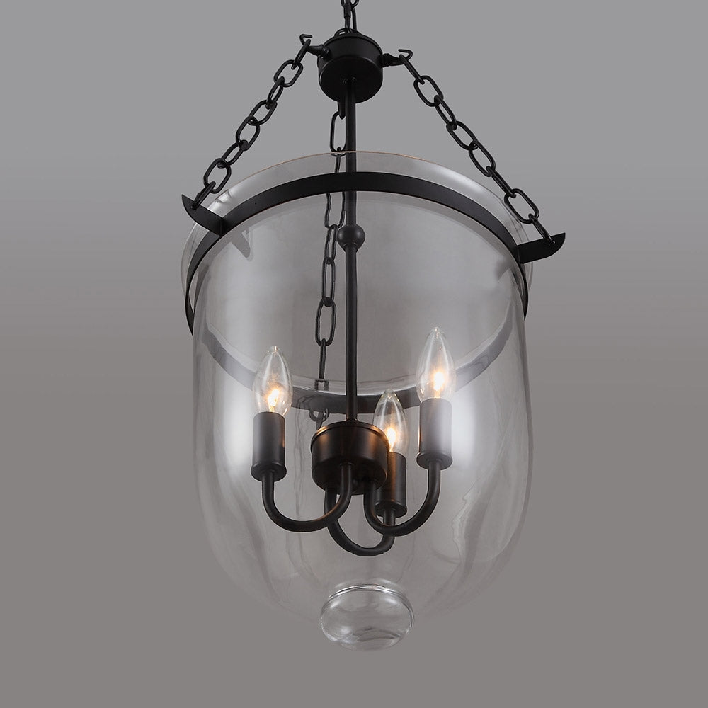 HMR - Rustic Clear Glass Shade Pendant Light with 3 Candle Lights in Black