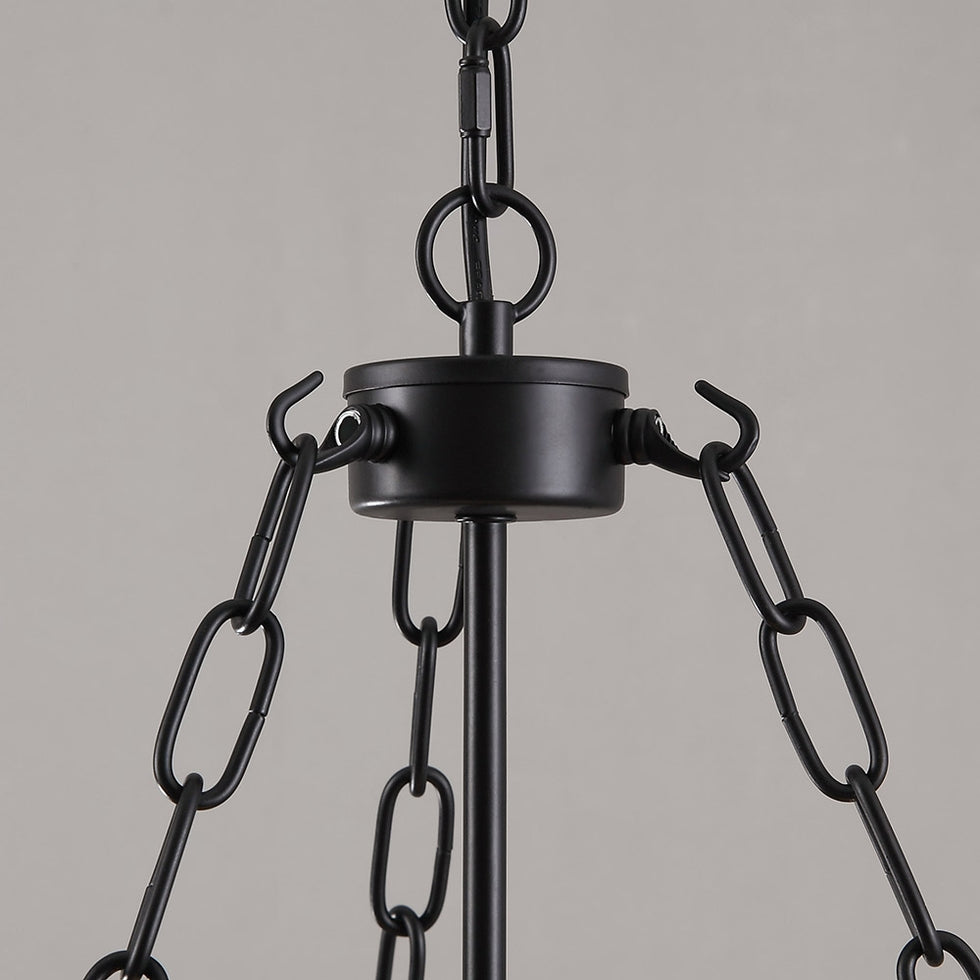 HMR - Rustic Clear Glass Shade Pendant Light with 3 Candle Lights in Black