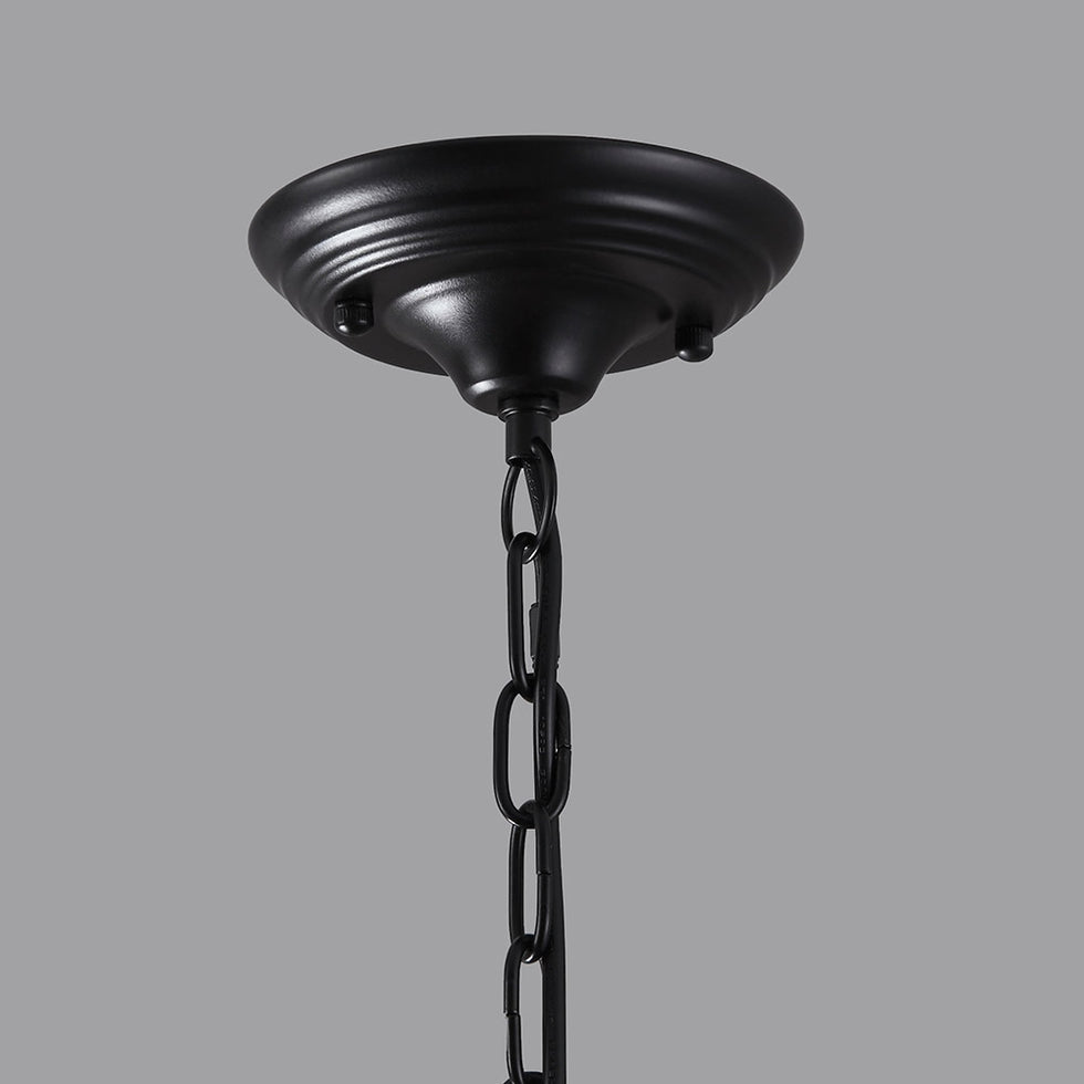 HMR - Rustic Clear Glass Shade Pendant Light with 3 Candle Lights in Black