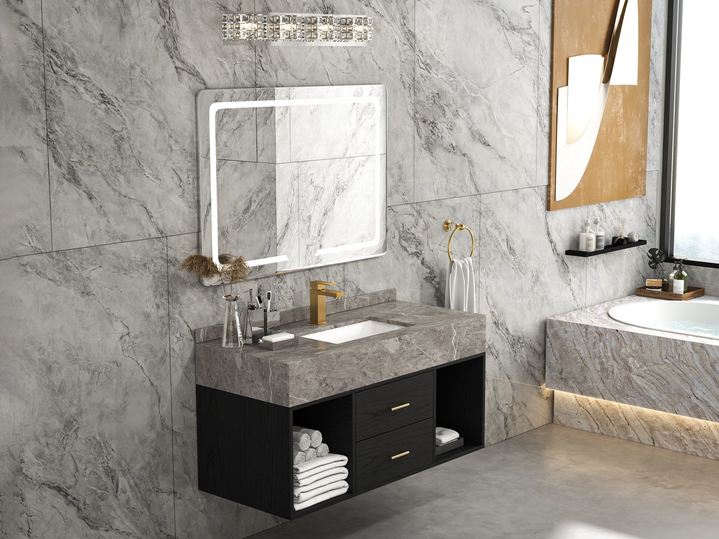 HMR - Modern Crystals 4-Light Bath Vanity Wall Light