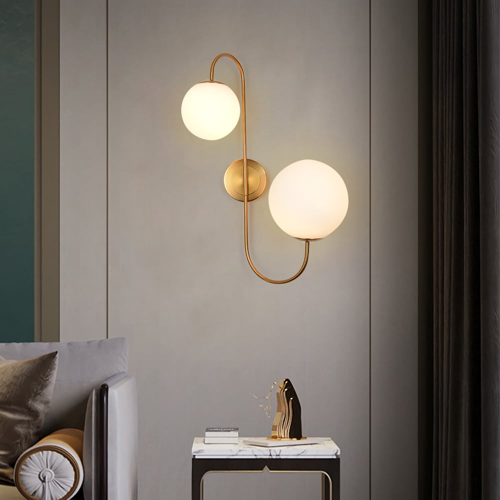 HMR - Wall Sconce Globe with Shade 2-Light in Aged Brass, White, Glass