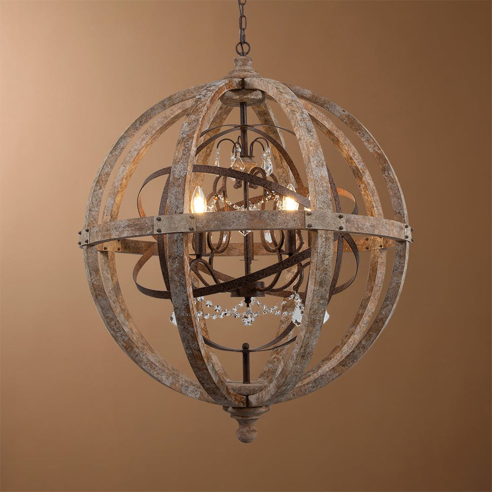 HMR - Retro Globe Weathered 5-Light Chandelier with Crystal Accents
