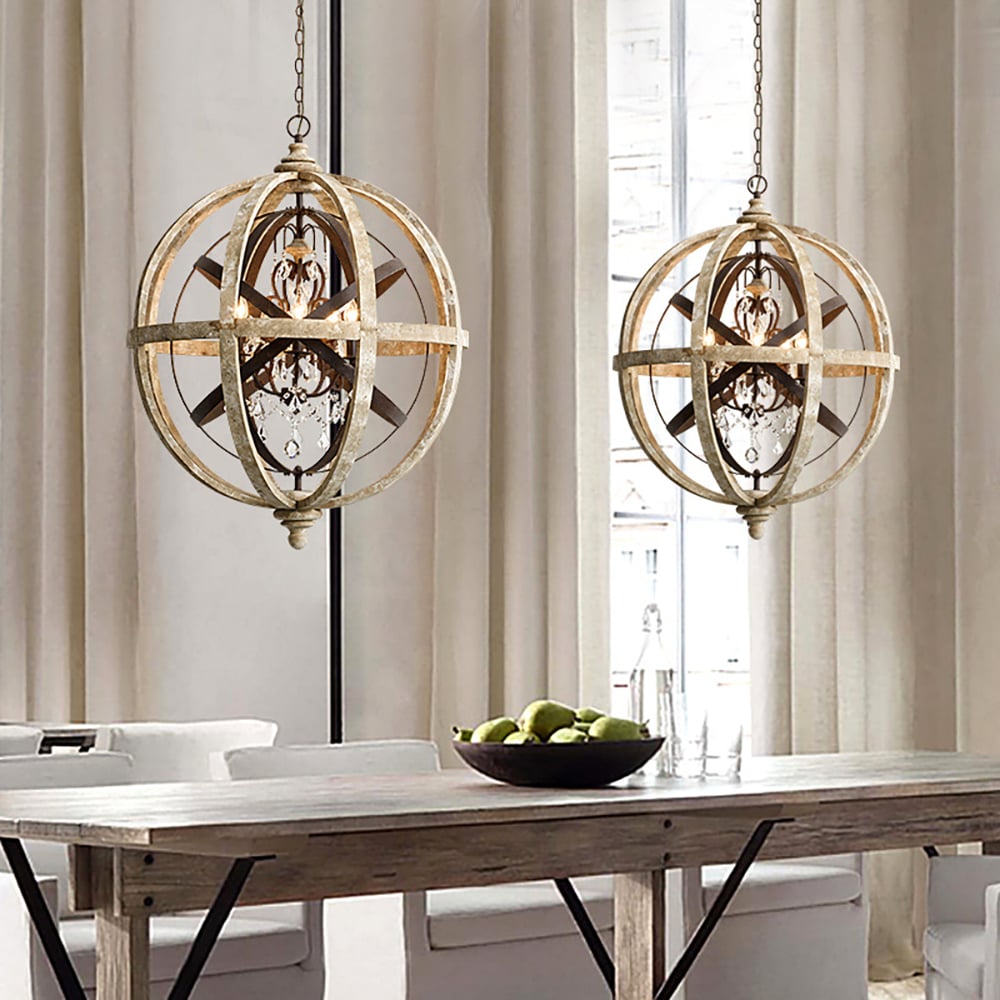 HMR - Retro Globe Weathered 5-Light Chandelier with Crystal Accents