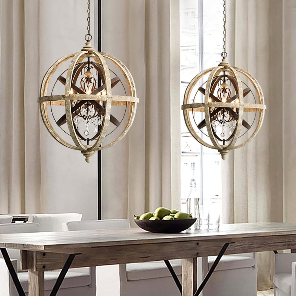 HMR - Retro Globe Weathered 5-Light Chandelier with Crystal Accents