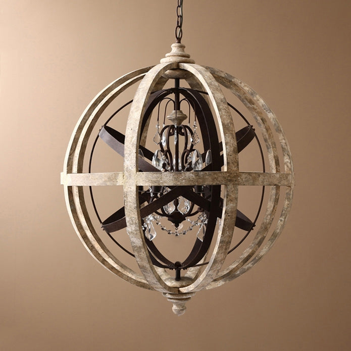 HMR - Retro Globe Weathered 5-Light Chandelier with Crystal Accents