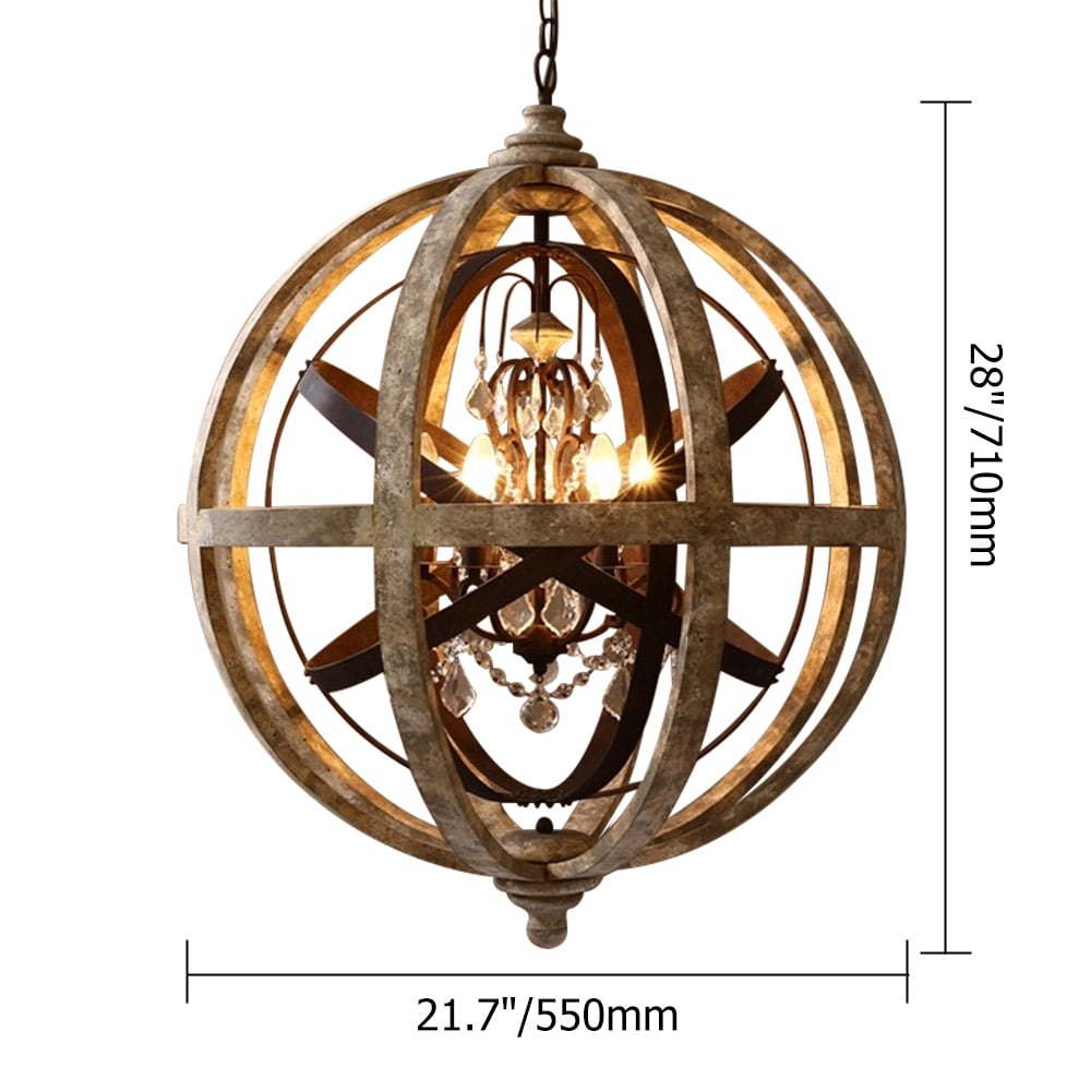 HMR - Retro Globe Weathered 5-Light Chandelier with Crystal Accents