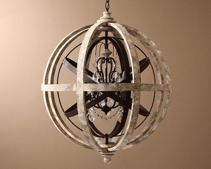 HMR - Retro Globe Weathered 5-Light Chandelier with Crystal Accents