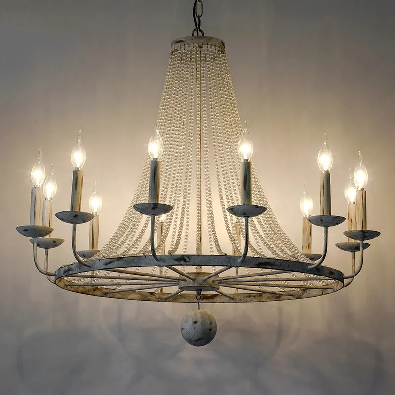 HMR - Crylite French Country 12-Light Crystal Metal Wheel Chandelier