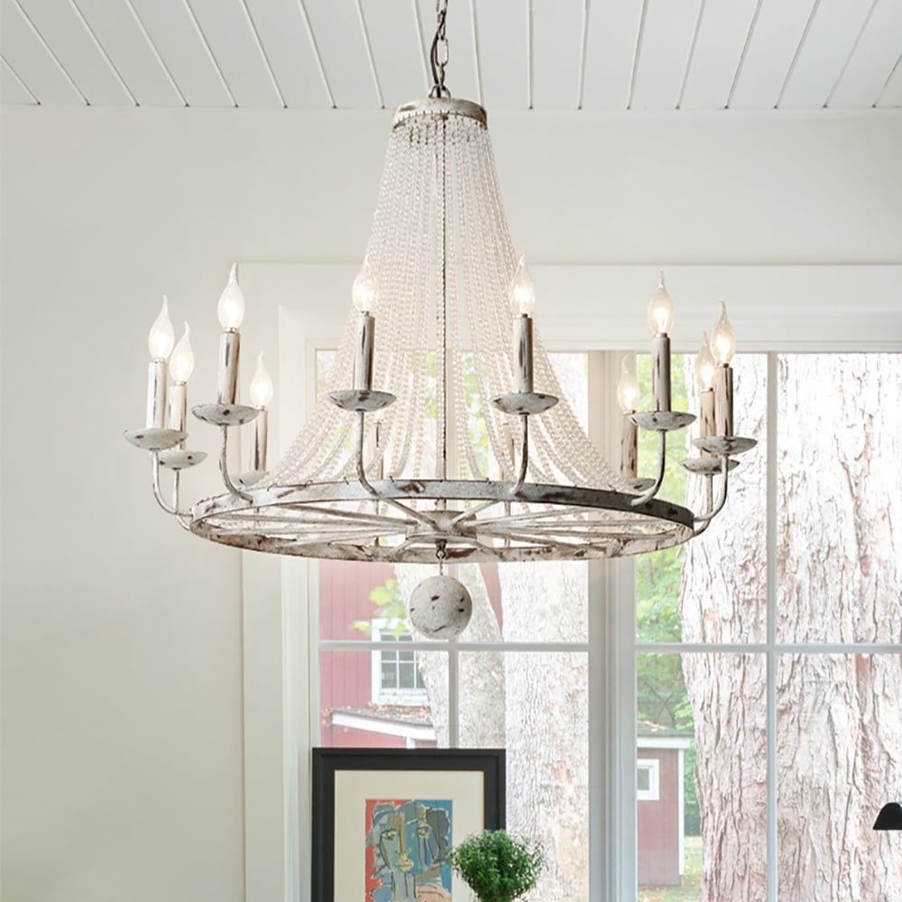 HMR - Crylite French Country 12-Light Crystal Metal Wheel Chandelier