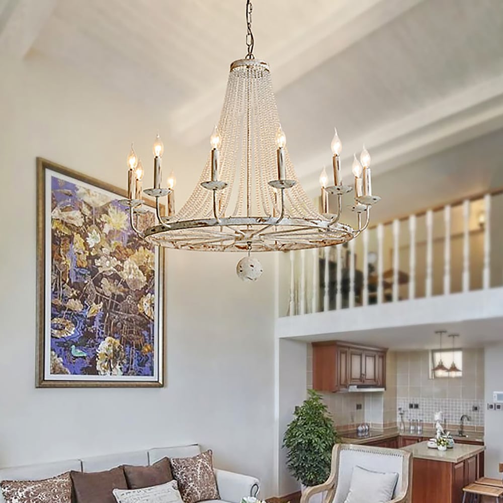 HMR - Crylite French Country 12-Light Crystal Metal Wheel Chandelier