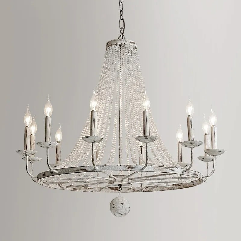 HMR - Crylite French Country 12-Light Crystal Metal Wheel Chandelier